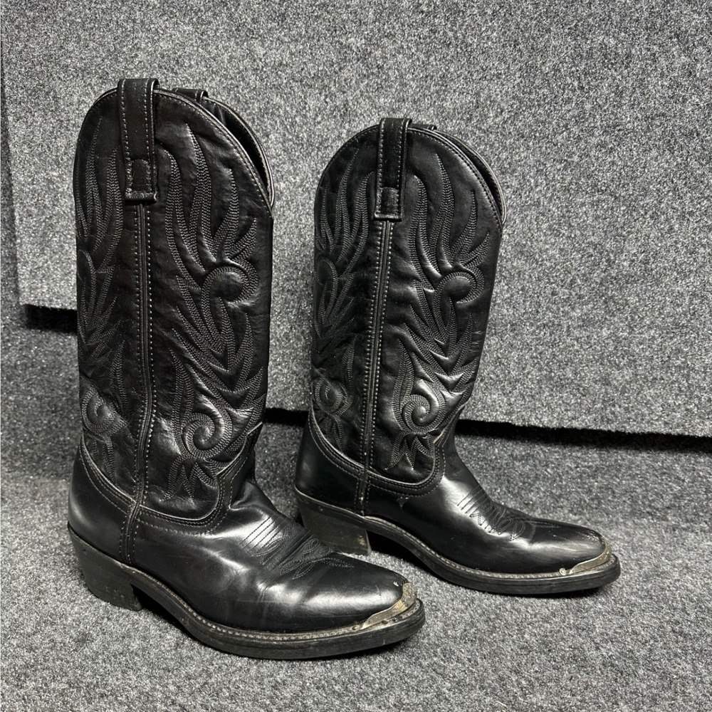 Vintage Laredo black cowboy boot leather western scroll cowgirl rodeo festival